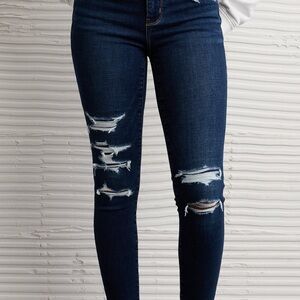 American Eagle Outfitters Dark Indigo Ripped Skinny Jeans